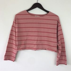 Madewell Supercorss Straigh Sleeve Top Stripped Cropped Size XS Burnished Blush
